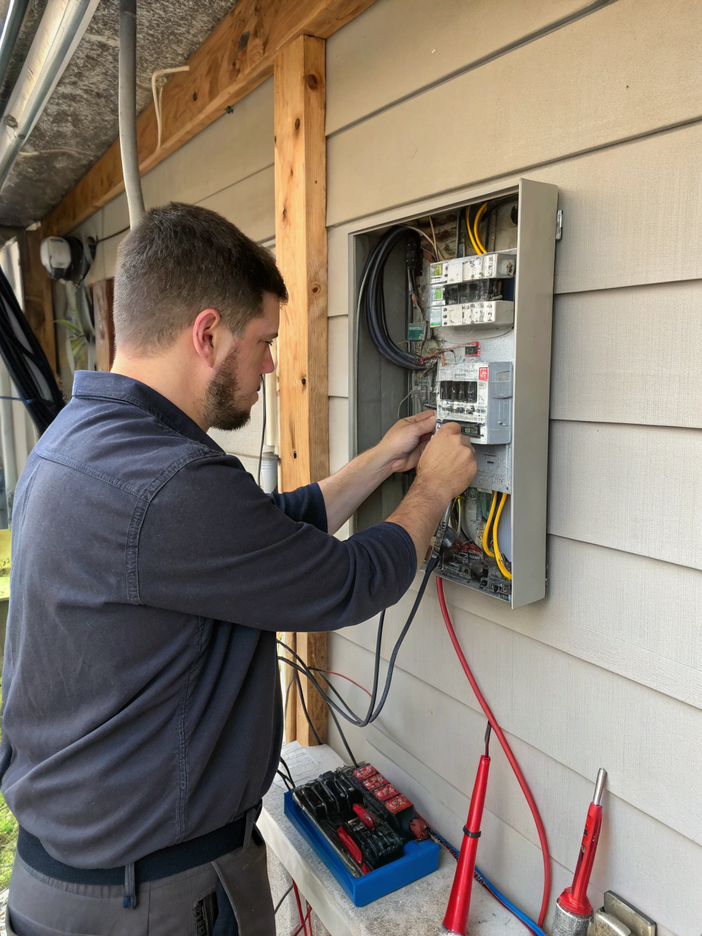 Professional electrician performing a panel upgrade
