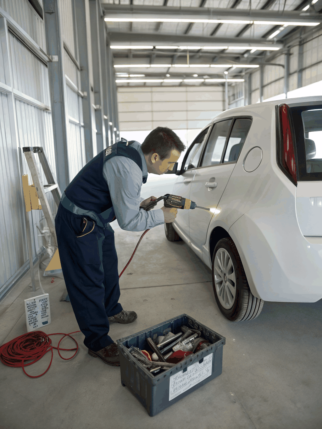 Technician installing an electric vehicle charging station in a garage